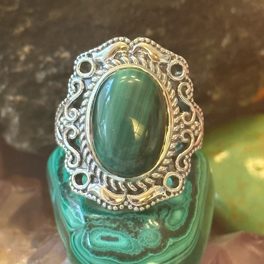 Malachite 925 Solid Sterling Silver Ring - image 1
